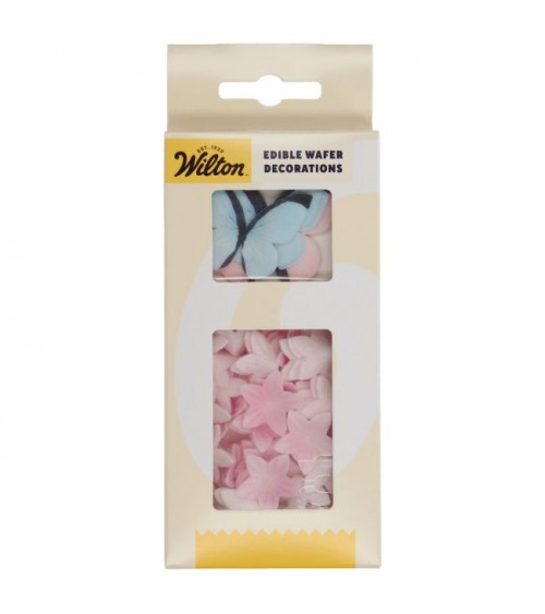 Wilton Edible Wafer Decorations Flowers & Butterflies Pastel Pink set/30